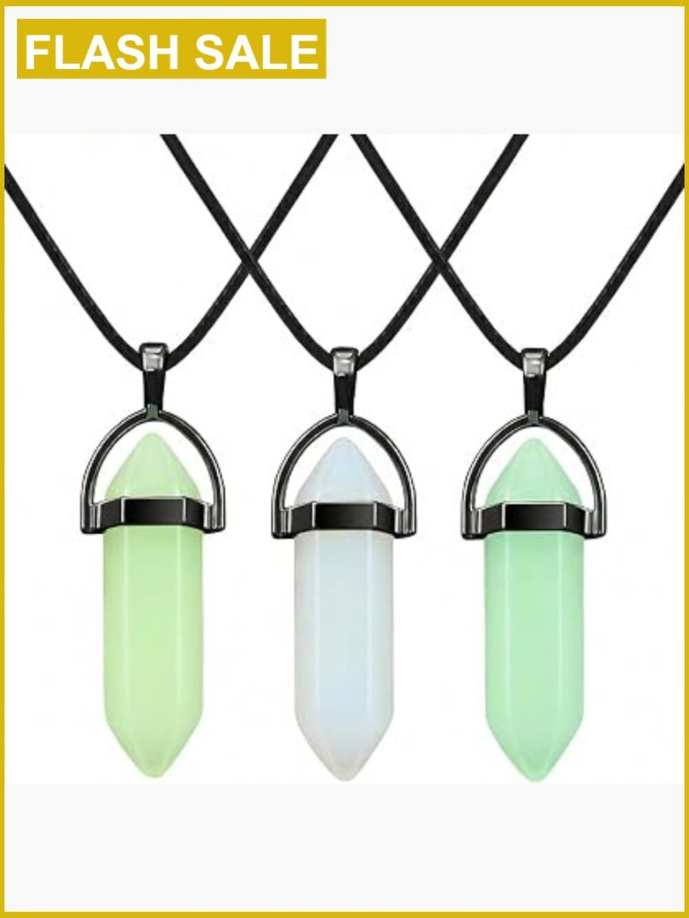 3 Glow in the Dark Crystal Pendant Necklaces Luminous Hexagonal Gemstone Chain